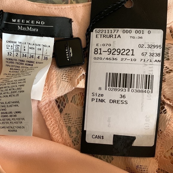 NEW with Tags Weekend MaxMara Pink High Choker Lace Sleeves Evening Dress Size 2 - Picture 12 of 17